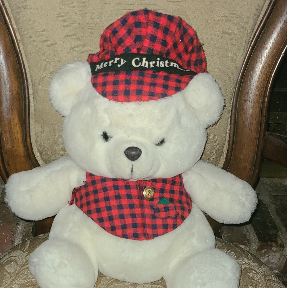 Fine Toy Company Stuffed animal Christmas bear White with play hat   Christmas.
